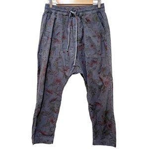 NSF Lou Crop Pants Drop Crotch Blue Floral Drawstring Harem